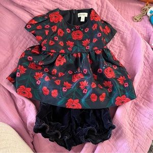 ☀️ Gymboree Red Floral Dress Velvet Bottoms Baby Size 18-24 Months nwot